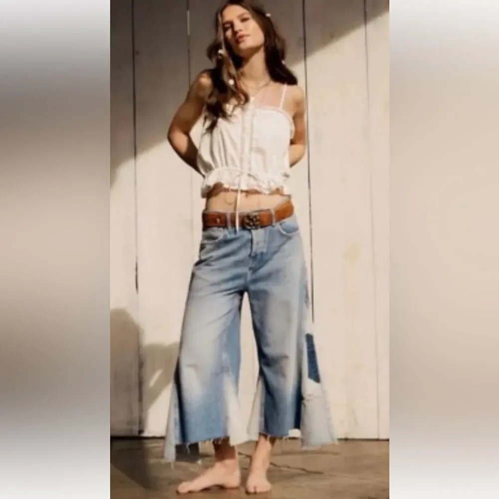 Free People We The Free Ripple Wide-Leg Pieced Crop Jeans